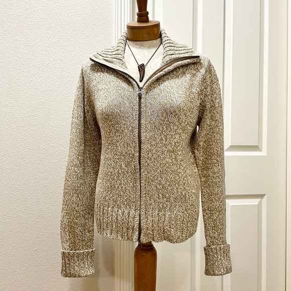 Vintage Gap Women’s Chunky Knit Sweater w/Full Zip Front, Marled Camel/White - L - Picture 3 of 15